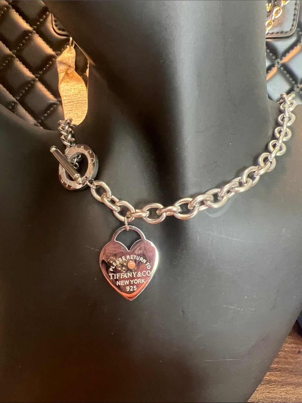 Silver Heart Tag Toggle Necklace - Silver